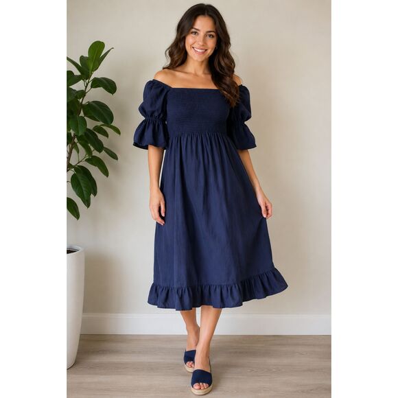 Amazon Dresses & Skirts - 🌿 NWT Cottagecore Navy Milkmaid Midi Dress – Size M